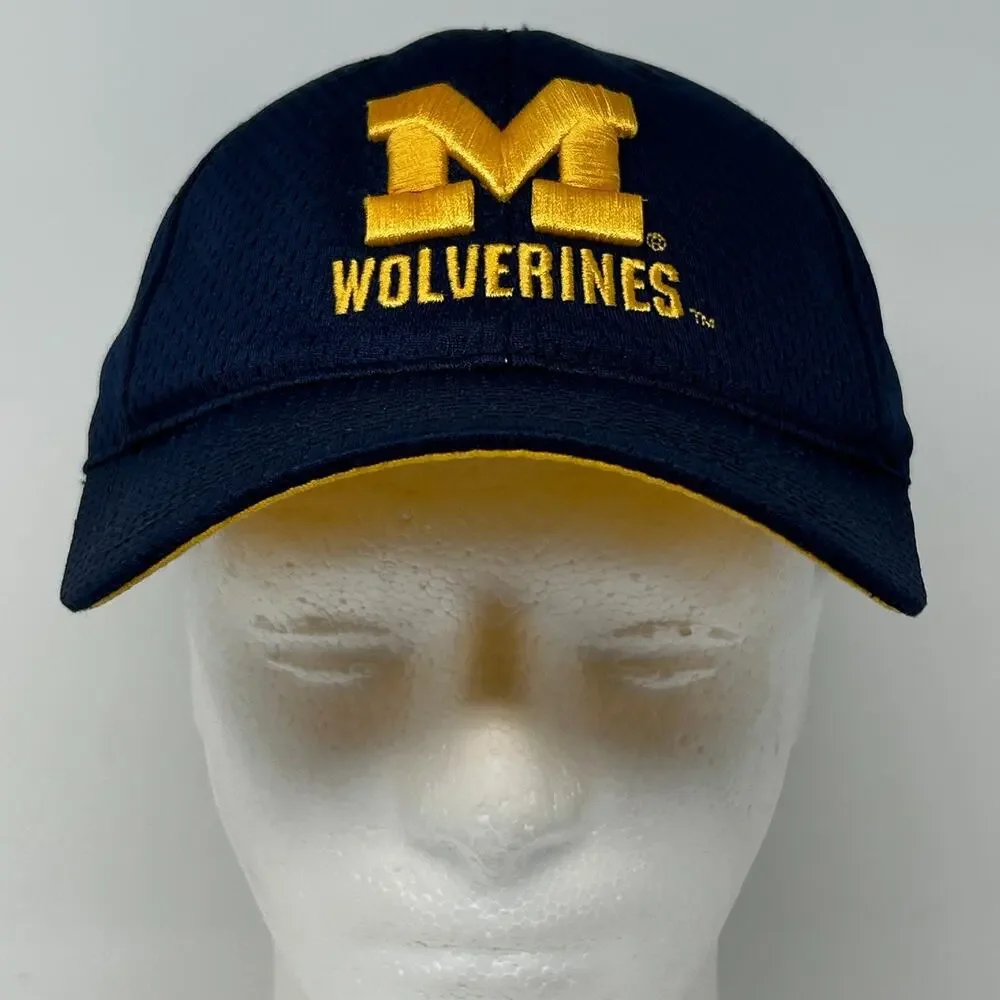 Vintage Michigan Wolverines Hat Baseball Cap Starter Strapback Blue Jersey Mesh